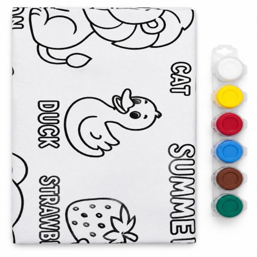 Minopi 100x160 Desenli Boyama Örtüsü (12 Renk Boya ve Fırça)
