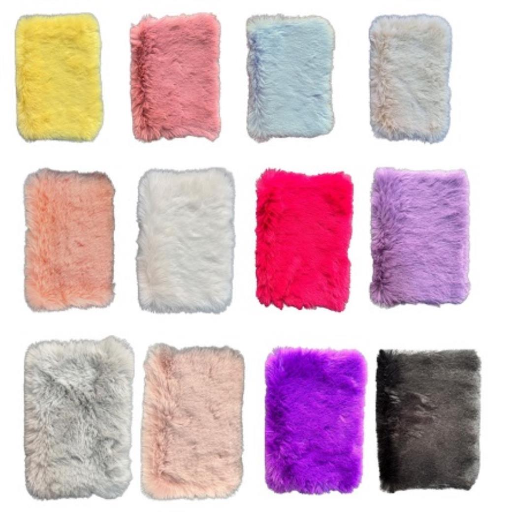 Unıcus Lüks Tavşan Tüyü Peluş Çizgili Defter A5 Karışık 12 Renk (12 Adet)