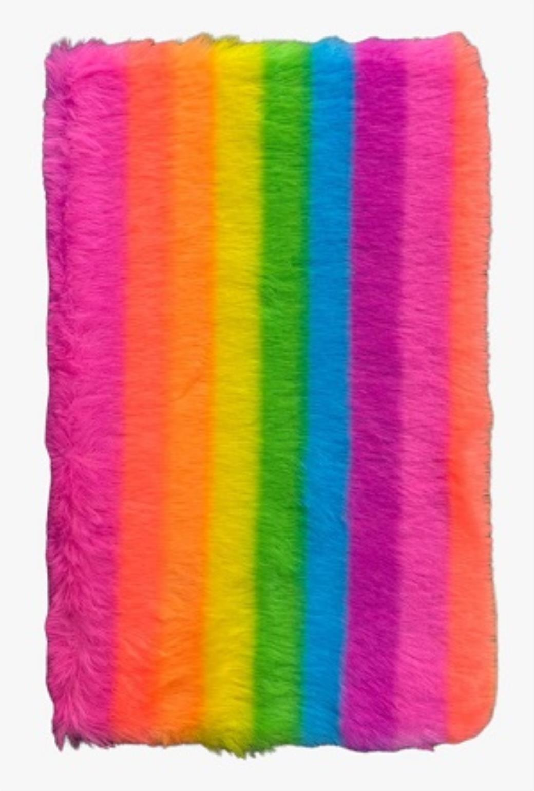 Unıcus Tavşan Tüyü Peluş Çizgili Defter A5 Gökkuşağı Rengi (12 Adet)