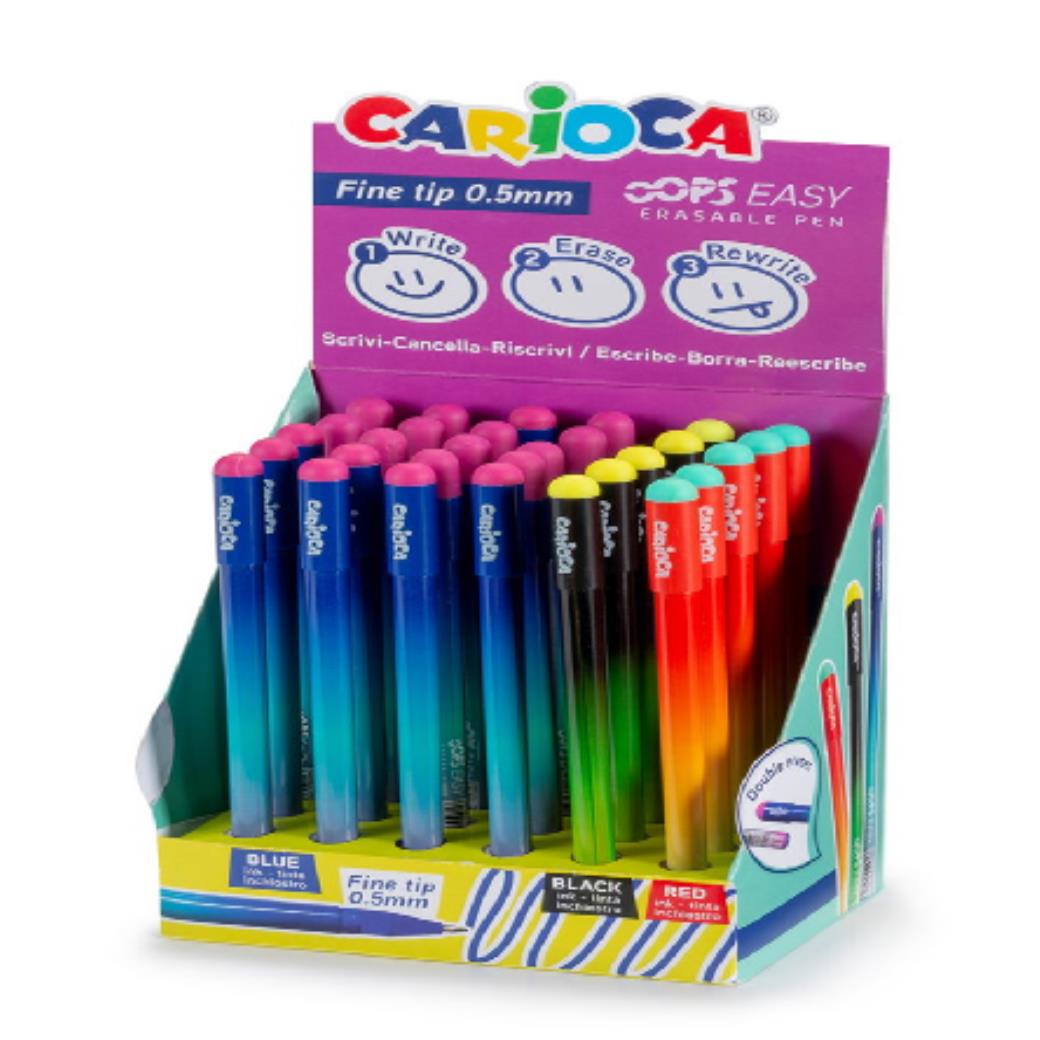 Carioca Oops Easy Silinebilir Tükenmez Kalem 30lu Stand (Mavi-Siyah-Kırmızı)