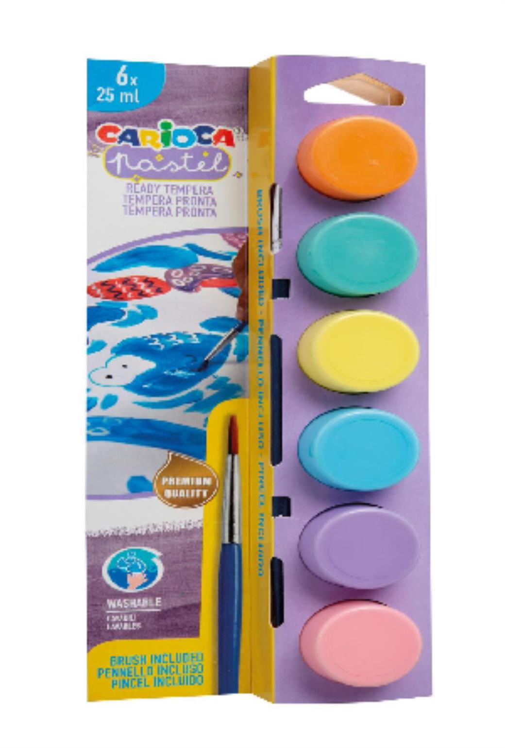 Carioca Pastel Tempera Suluboya Süper Yıkanabilir Fırçalı 25ml 6 Renk Karışık (6 Adet)