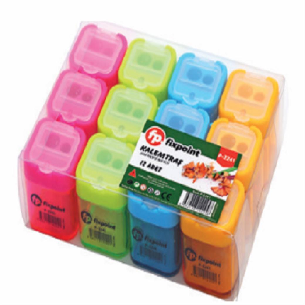 Fixpoint Kalemtraş Çiftli Kare 4 Renk (12 Adet)