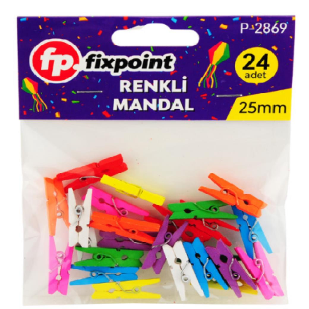 Fixpoint Mini Ahşap Mandal Renkli 25mm 24lü (12 Adet)
