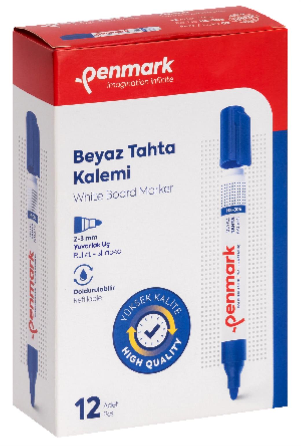 Penmark Beyaz Tahta Kalemi 12li Yuvarlak Mavi Uç