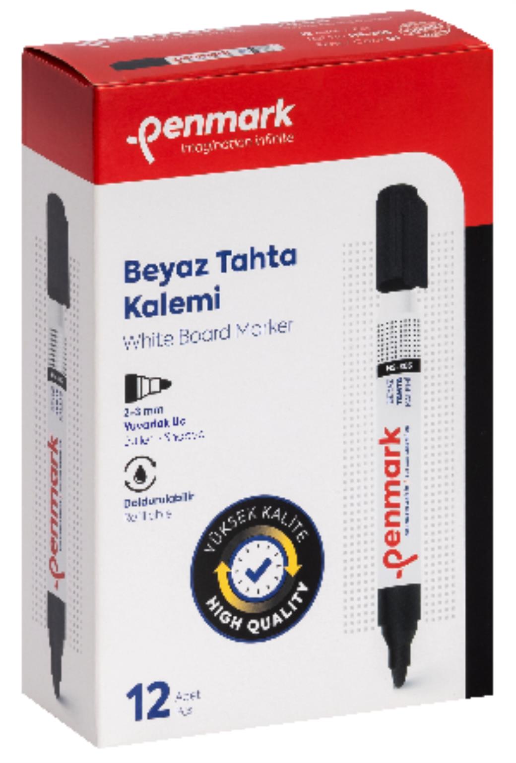 Penmark Beyaz Tahta Kalemi 12li Yuvarlak Siyah Uç (12 Adet)