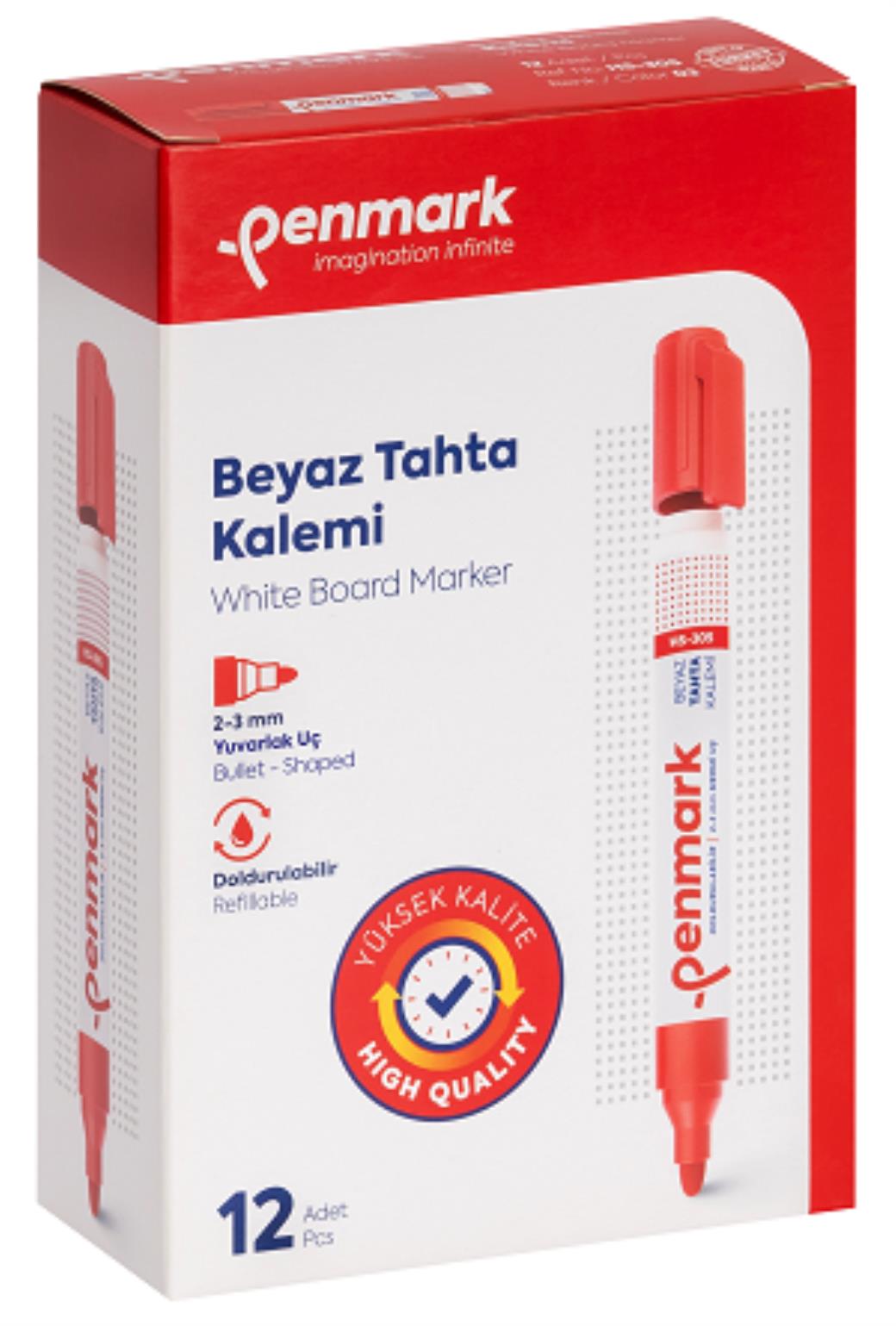 Penmark Beyaz Tahta Kalemi 12li Yuvarlak Kırmız Uç (12 Adet)