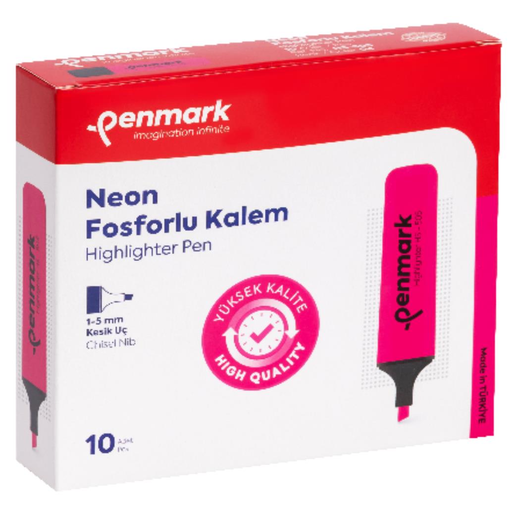 Penmark Neon Pembe 10lu Kesik Uçlu Fosforlu Kalem (12 Adet)