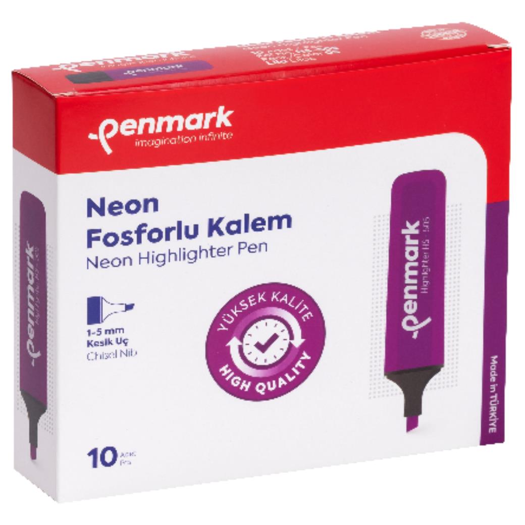 Penmark Neon Lila 10lu Kesik Uçlu Fosforlu Kalem (12 Adet)