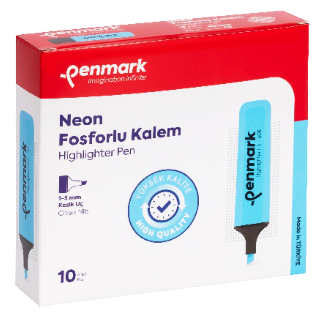 Penmark Neon Cam Göbeği 10lu Kesik Uçlu Fosforlu Kalem (12 Adet)