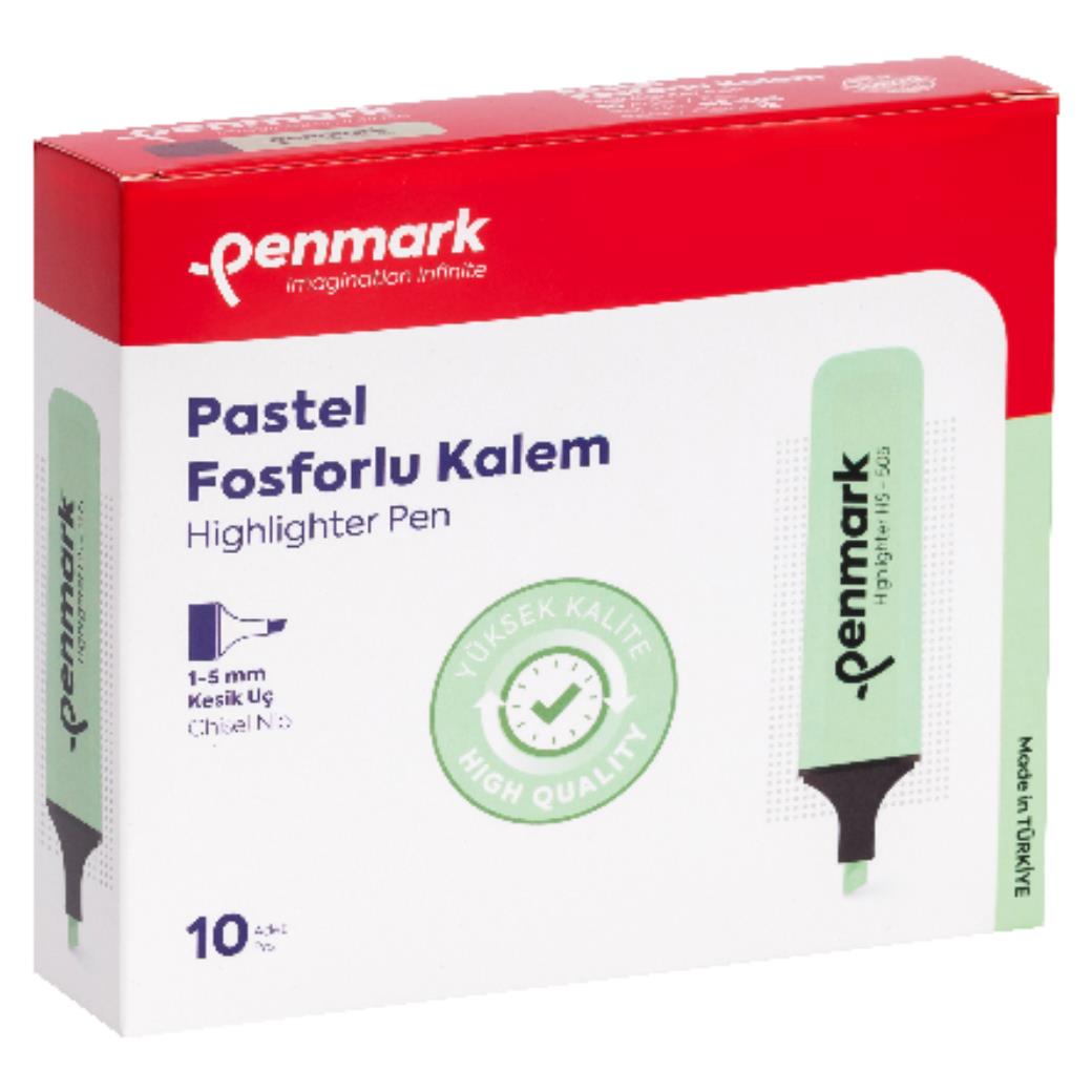 Penmark Pastel Fosforlu Mint Yeşil 10lu Kesik Uçlu Kalem (12 Adet)