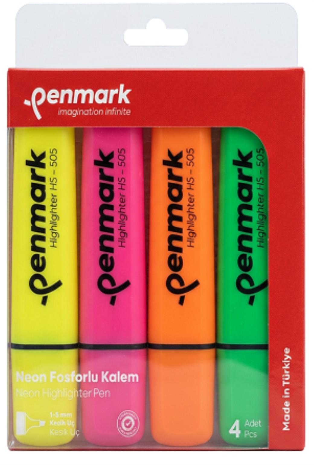 Penmark Neon 4 Renk Blisterli Kesik Uçlu Fosforlu Kalem (24 Adet)