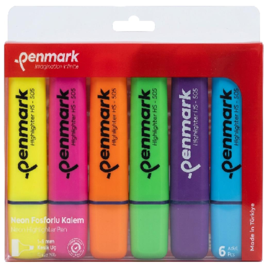 Penmark Neon 6 Renk Blisterli Kesik Uçlu Fosforlu Kalem (12 Adet)