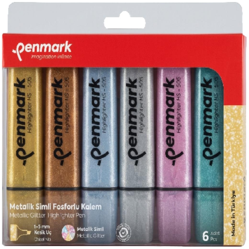 Penmark Simli 6 Renk Blisterli Kesik Uçlu Fosforlu Kalem (12 Adet)