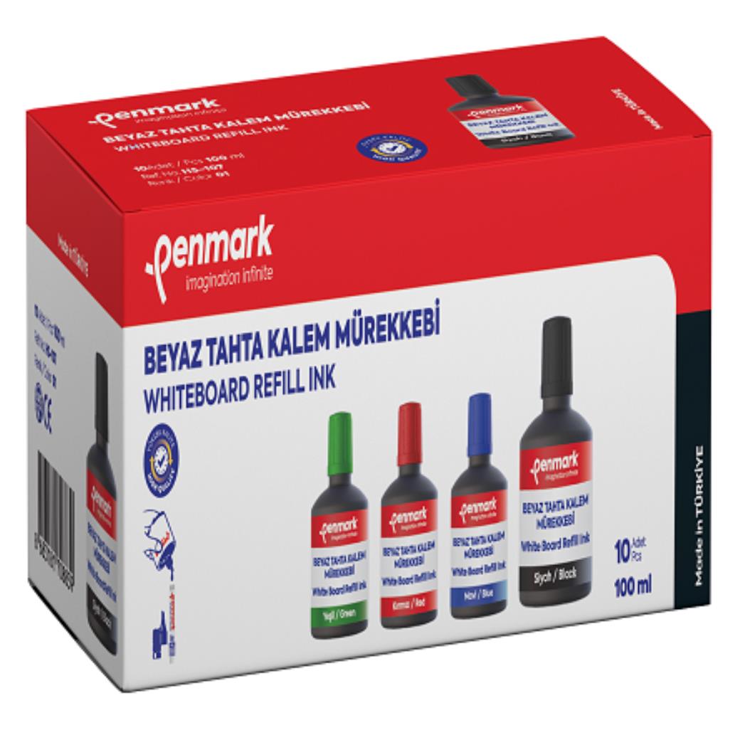 Penmark Beyaz Tahta Kalemi Mürekkebi 100ml Siyah Renk (10 Adet)