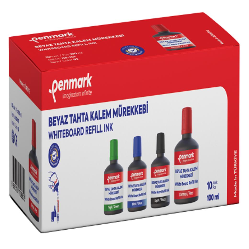 Penmark Beyaz Tahta Kalemi Mürekkebi 100ml Kırmızı Renk (10 Adet)