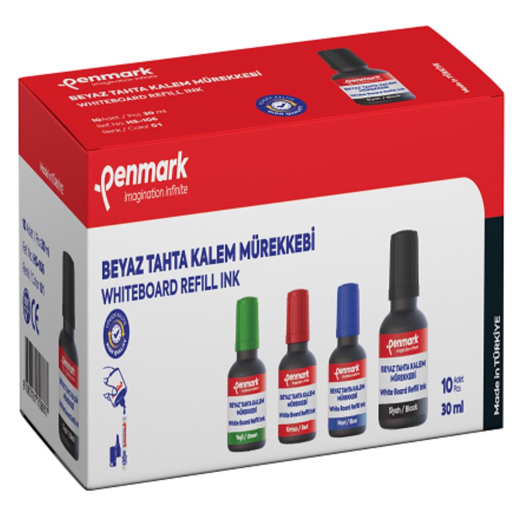 Penmark Beyaz Tahta Kalemi Mürekkebi 30ml Siyah Renk (10 Adet)