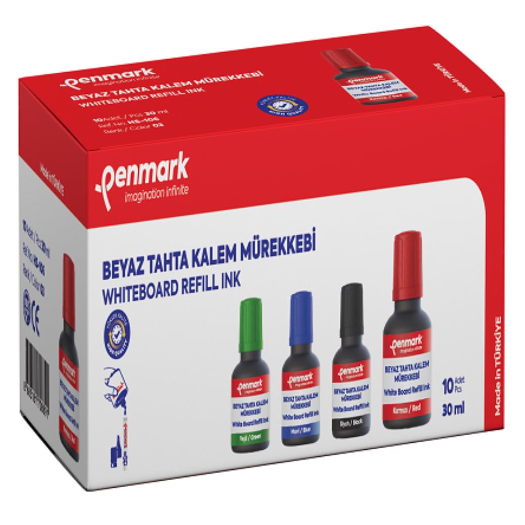 Penmark Beyaz Tahta Kalemi Mürekkebi 30ml Kırmızı Renk (10 Adet)