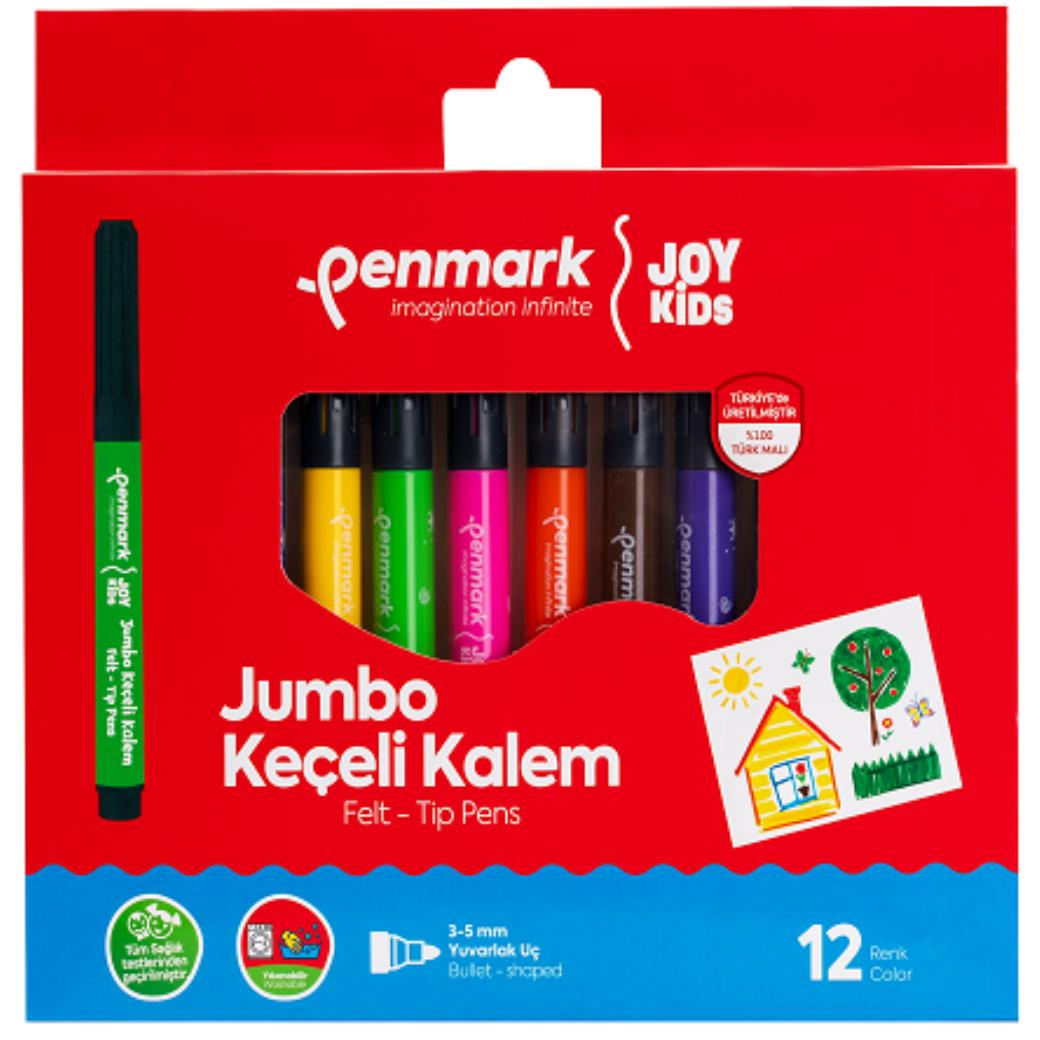 Penmark Süper Yıkanabilir Jumbo Yuvarlak Uç Keçeli Kalem 12 Renk (12 Adet)