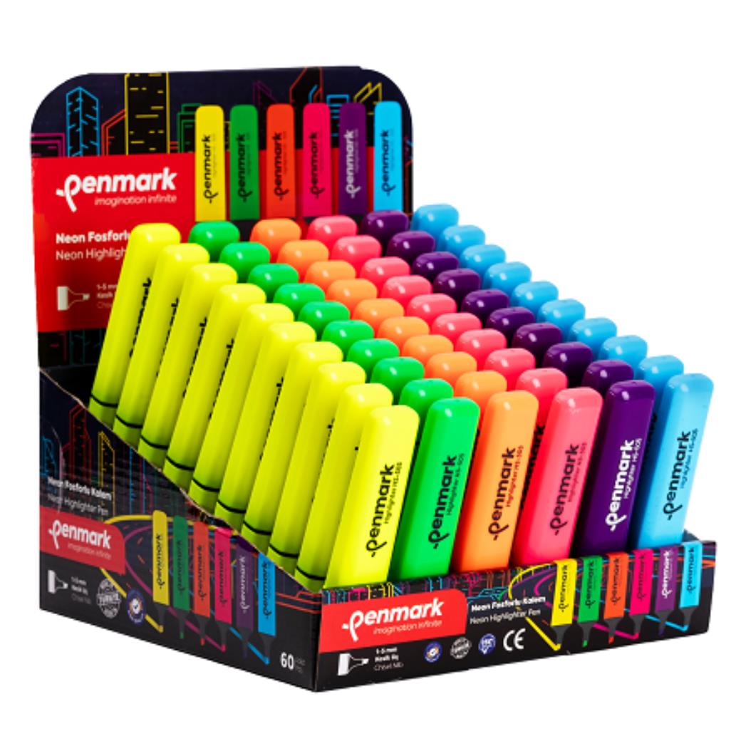 Penmark Fosforlu Kalem 6 Pastel Renk 60lı Stand