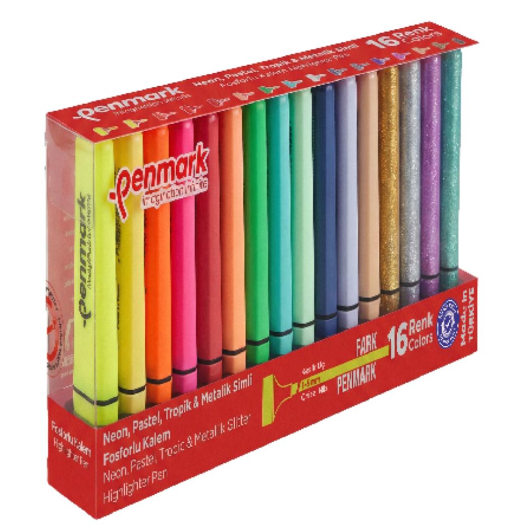 Penmark Neon Pastel Tropik Metalik Simli Fosforlu Kalem 16 Renk