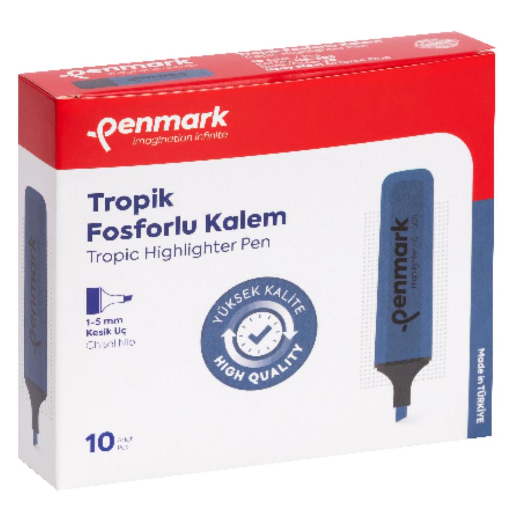 Penmark Tropik Fosforlu Uzay Mavisi 10lu Kesik Uçlu Kalem (12 Adet)