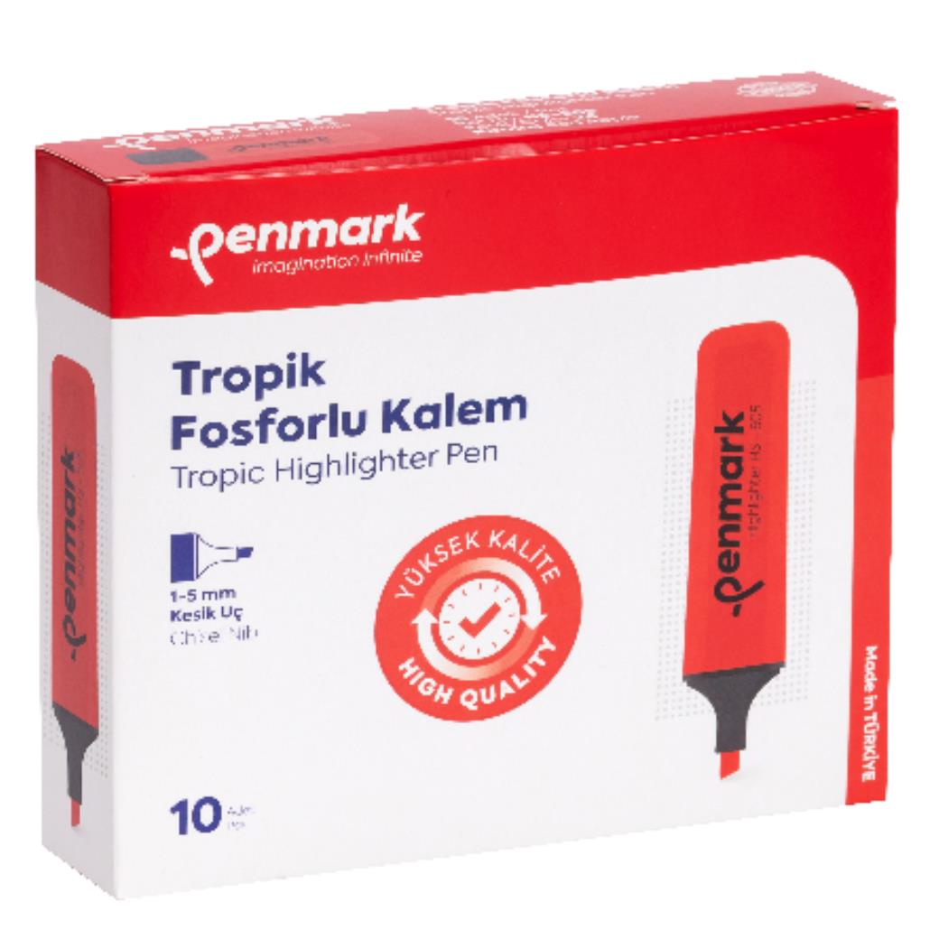 Penmark Tropik Fosforlu Kırmızı 10lu Kesik Uçlu Kalem (12 Adet)