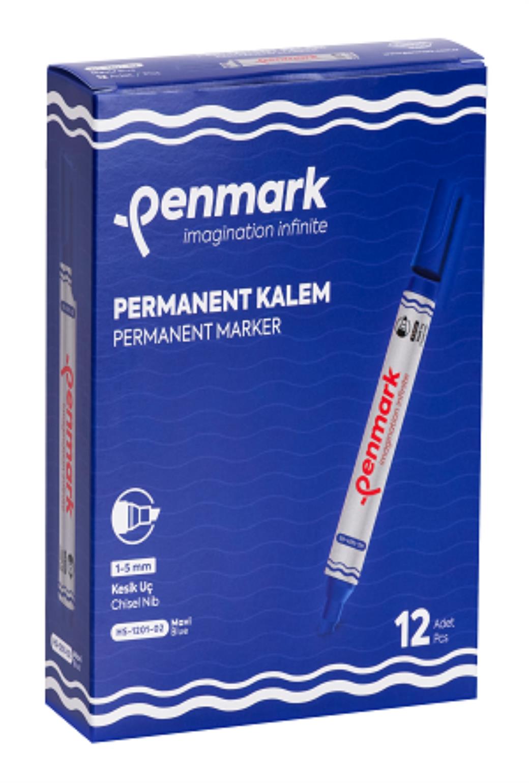 Penmark Permament Marker Mavi Kesik Uçlu 12li Koli Kalemi