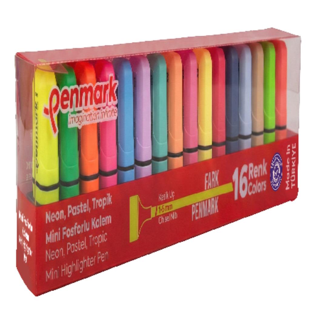 Penmark Neon Pastel Tropik Mini Fosforlu Kalem 16 Renk