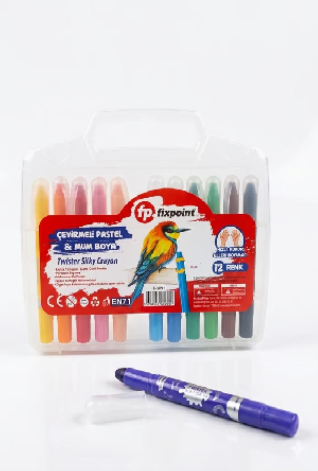 Fixpoint Çevirmeli Pastel ve Mum Boya 12 Renk (12 Adet)