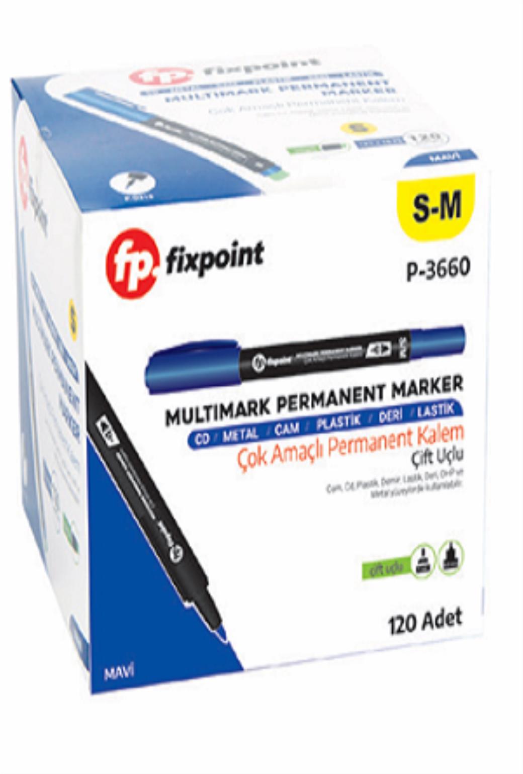 Fixpoint Permanent Kalem Çift Uçlu S/M Mavi (120 Adet)