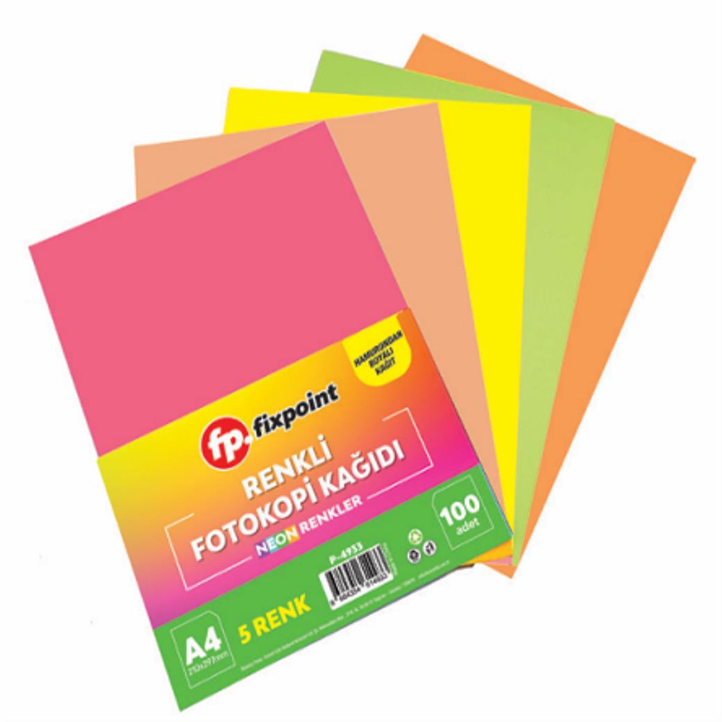 Fixpoint Renkli Fotokopi Kağıdı A4 Neon 5 Renk (100 Adet)