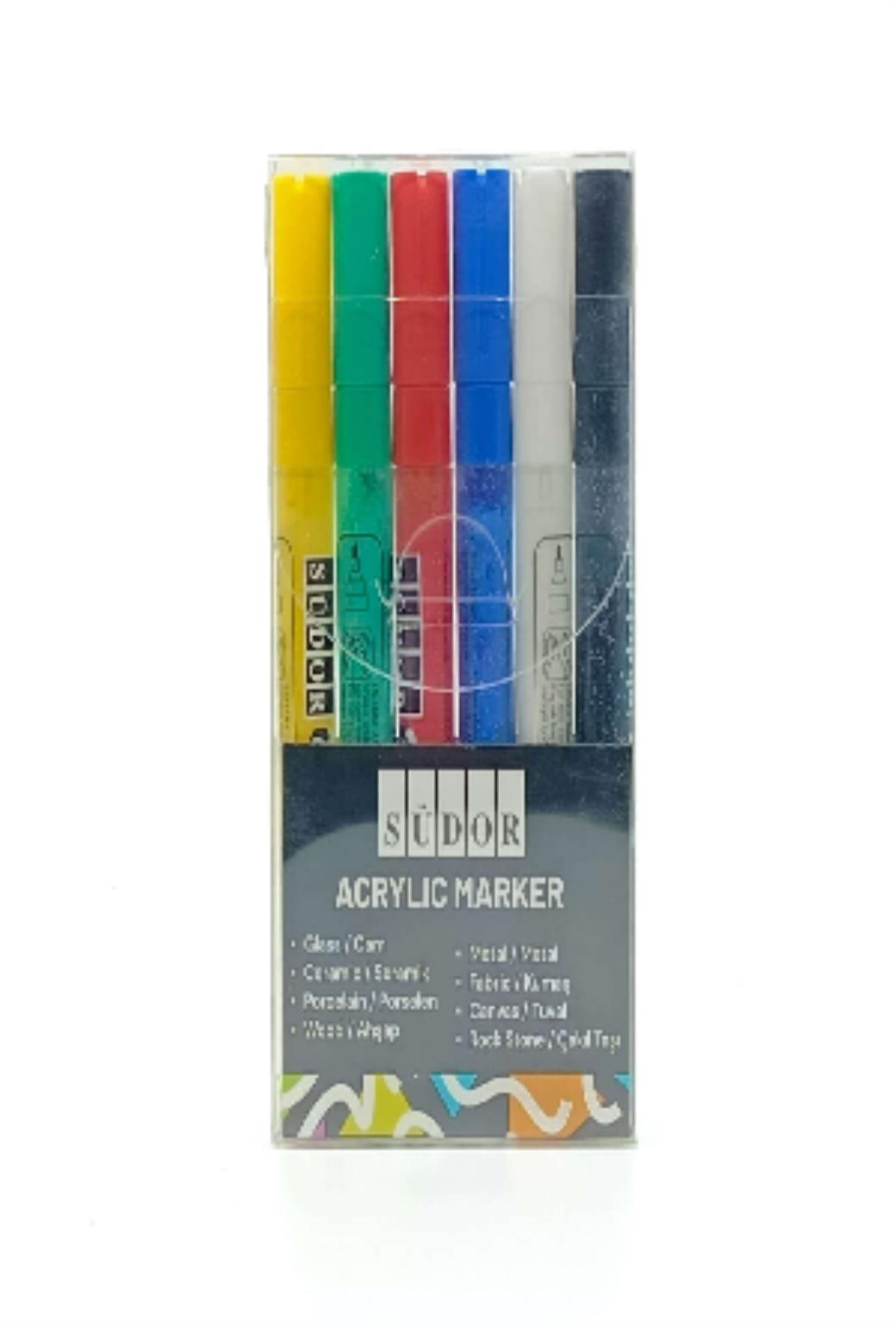 Südor Akrilik Marker Kalem Seti 6 Ana Renk 3 mm