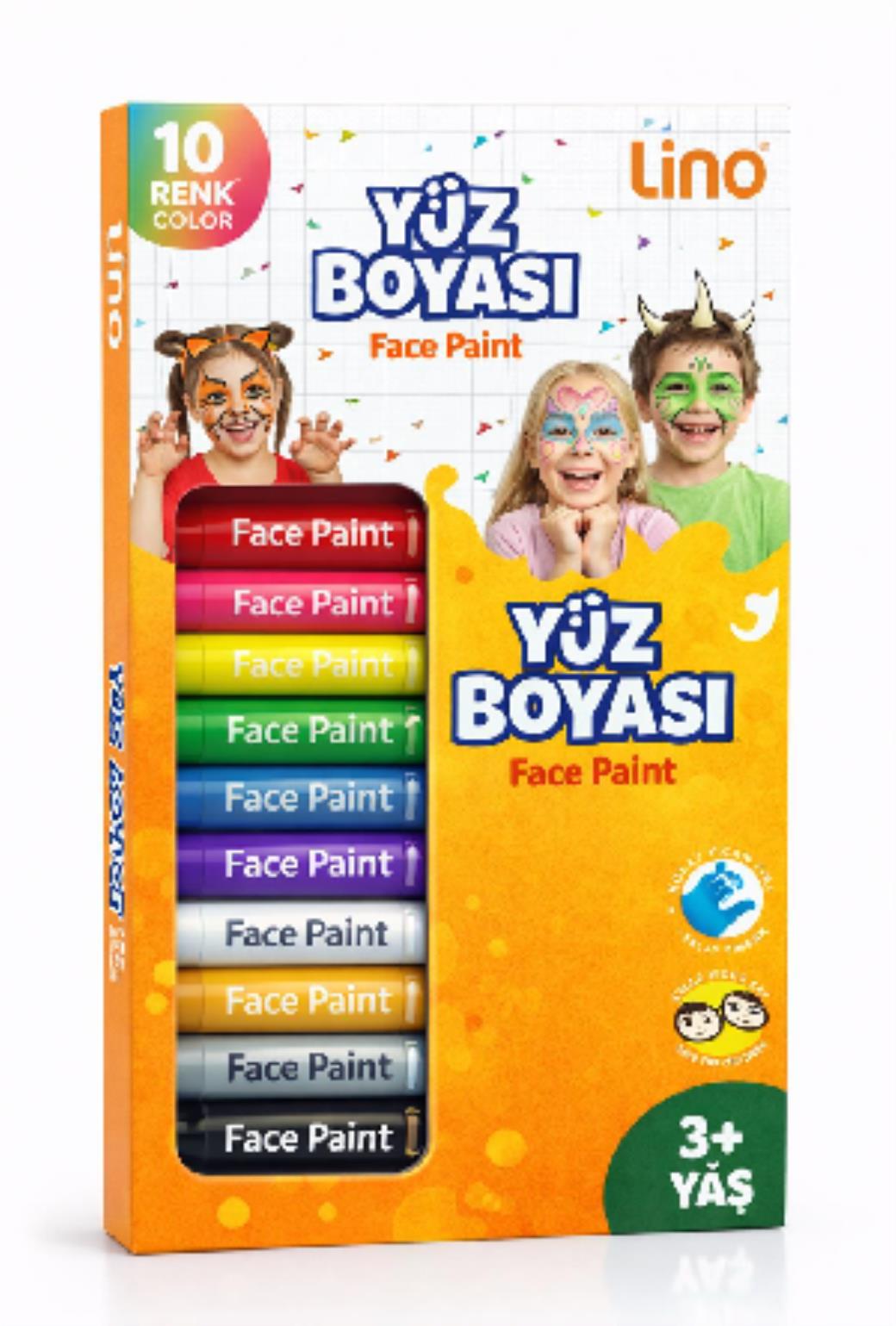 Lino Yüz Boyası 10 Renk 10lu (Yıkanabilir)