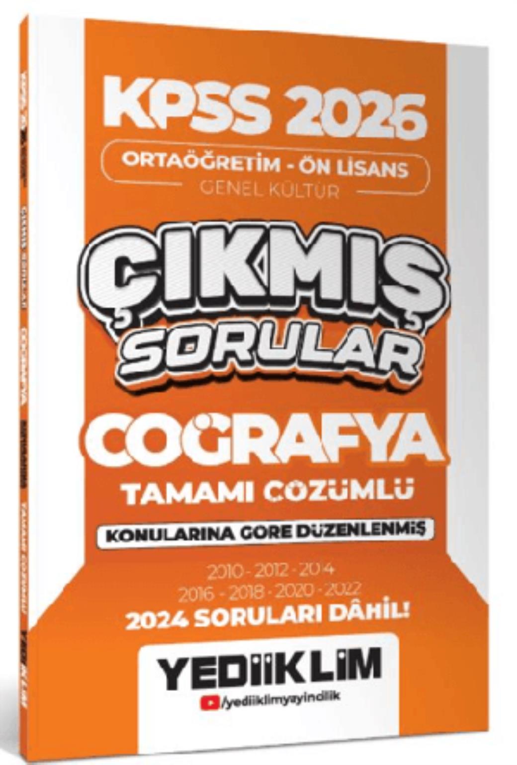 Yediiklim KPSS 2026 Ortaöğretim Ön Lisans Coğrafya Konularına Göre Çıkmış Sorular