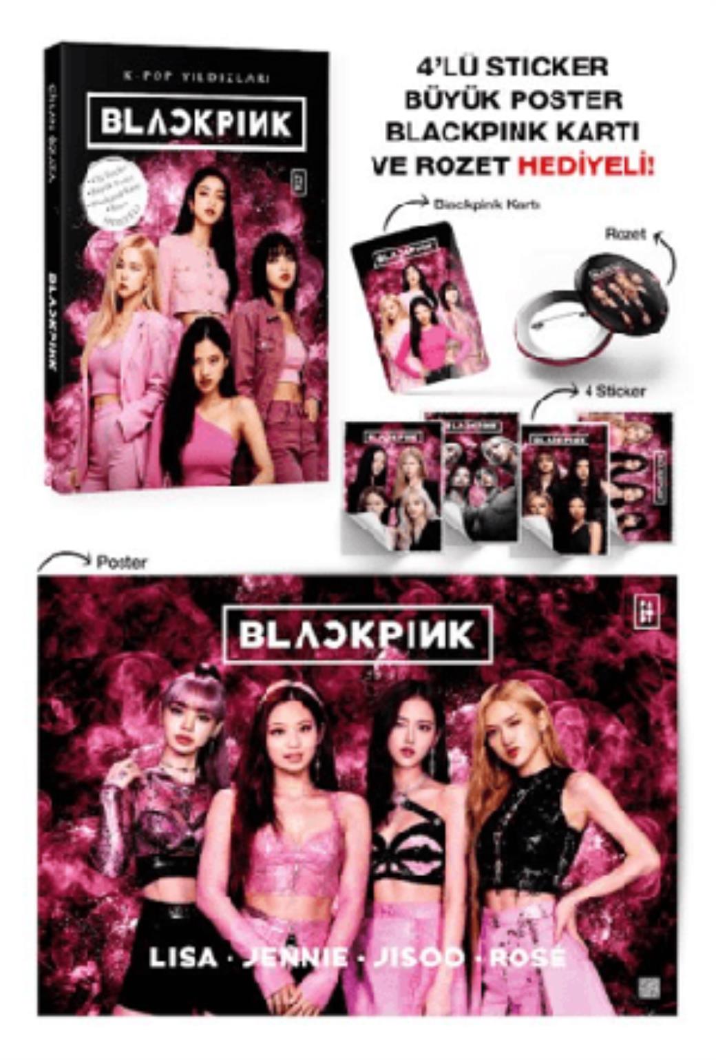 Blackpink K-Pop Yıldızları Büyük Poster Blackpink Kartı 4lü Sticker ve Rozet Hediyeli