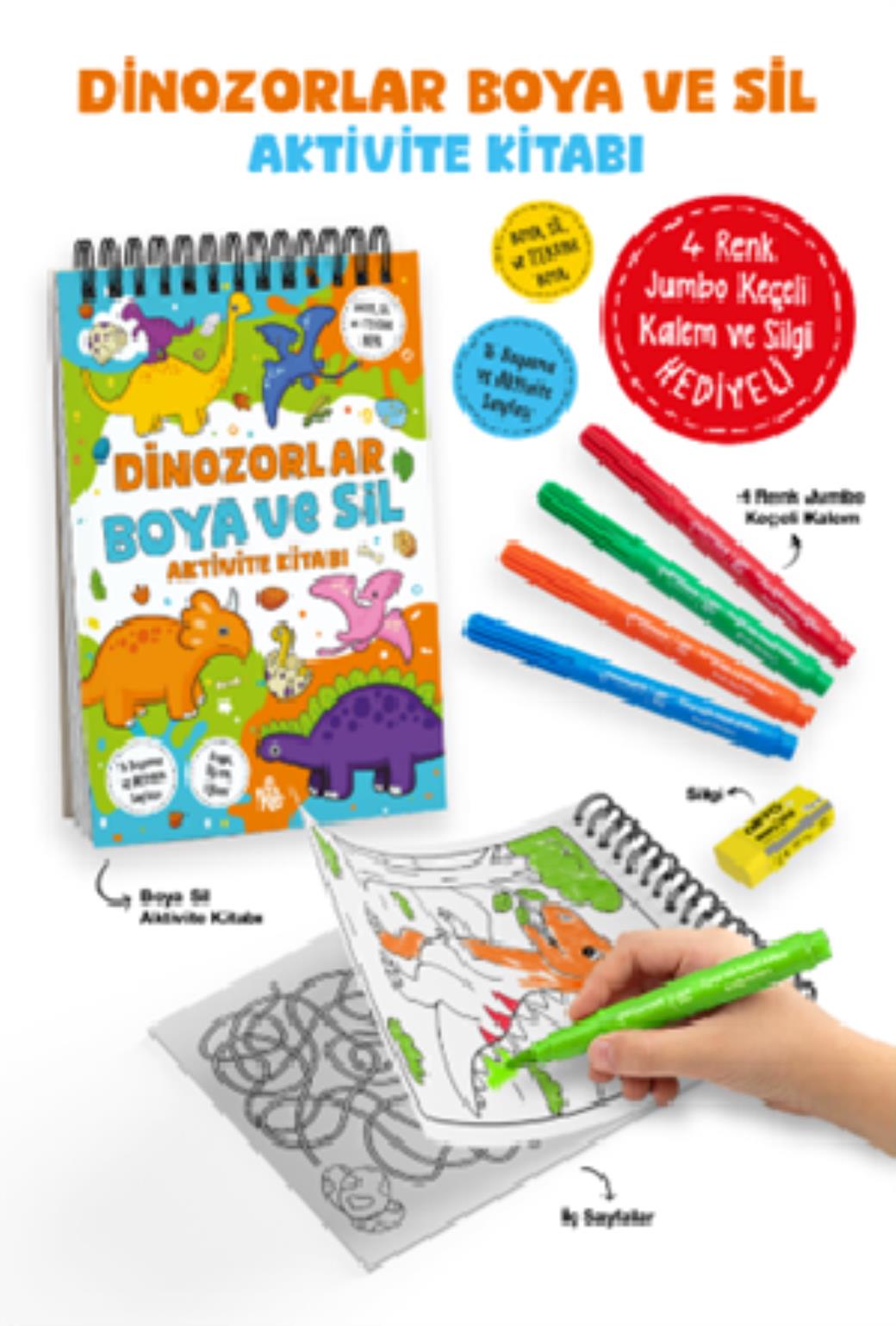 Dinozorlar Boya ve Sil Aktivite Kitabı 3 Yaş