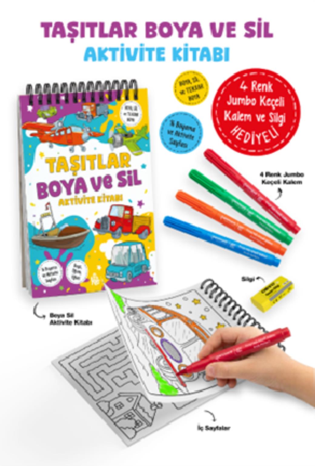 Taşıtlar Boya ve Sil Aktivite Kitabı 3 Yaş
